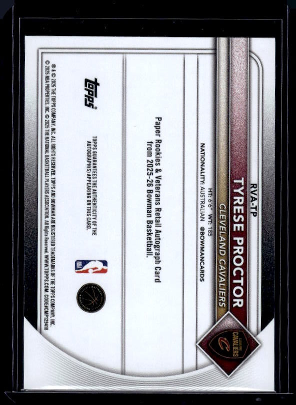 2025-26 Bowman #RVA-TP Tyrese Proctor Orange Retail Auto /25