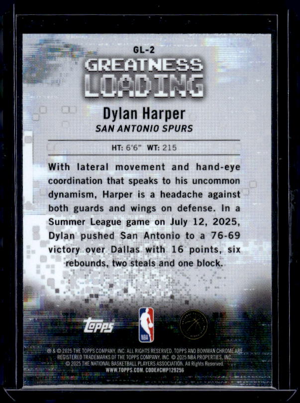 2025-26 Bowman #GL-2 Dylan Harper Greatness Loading