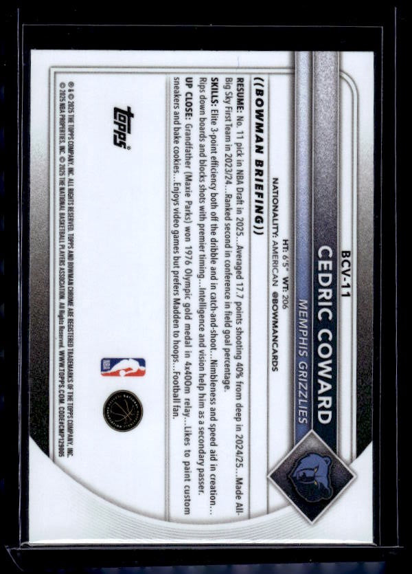 2025-26 Bowman #BCV-11 Cedric Coward Chrome Reptilian Refractor