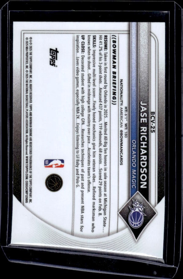2025-26 Bowman #BCV-25 Jase Richardson Chrome Reptilian Refractor