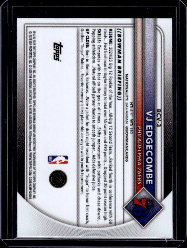2025-26 Bowman #BCV-3 VJ Edgecombe Chrome