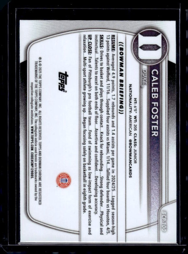 2025-26 Bowman #BCP-100 Caleb Foster Chrome Prospects Reptilian Refractor