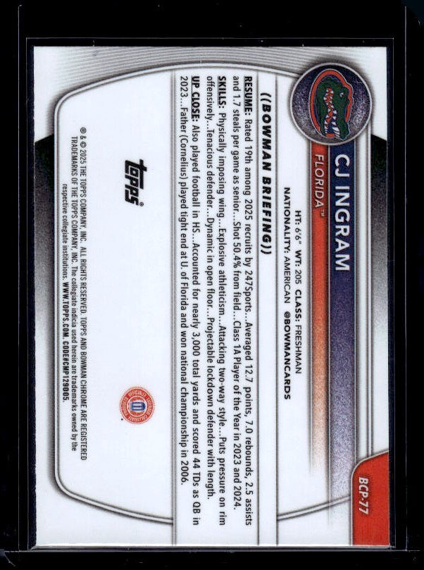 2025-26 Bowman #BCP-77 CJ Ingram Chrome Prospects Reptilian Refractor