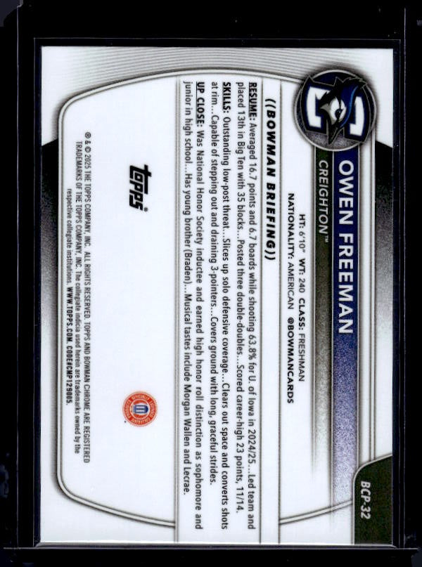 2025-26 Bowman #BCP-32 Owen Freeman Chrome Prospects