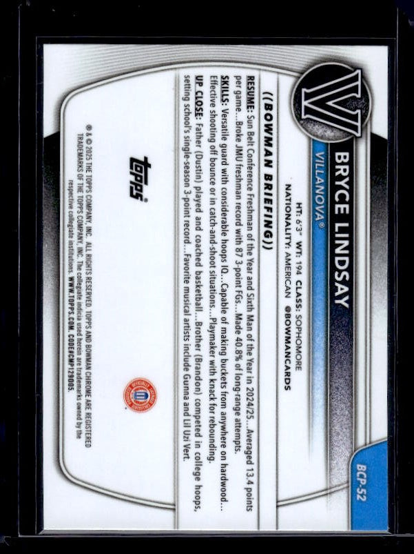 2025-26 Bowman #BCP-52 Bryce Lindsay Chrome Prospects