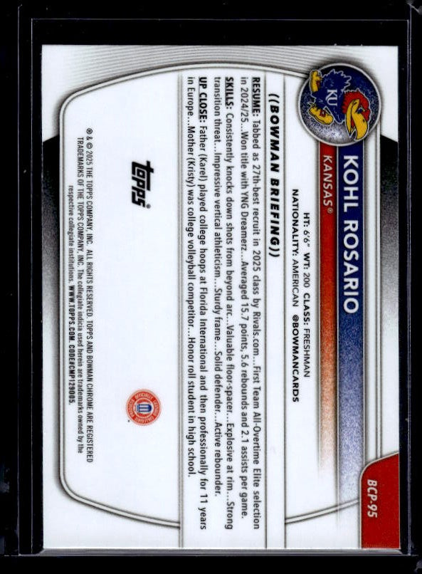 2025-26 Bowman #BCP-95 Kohl Rosario Chrome Prospects