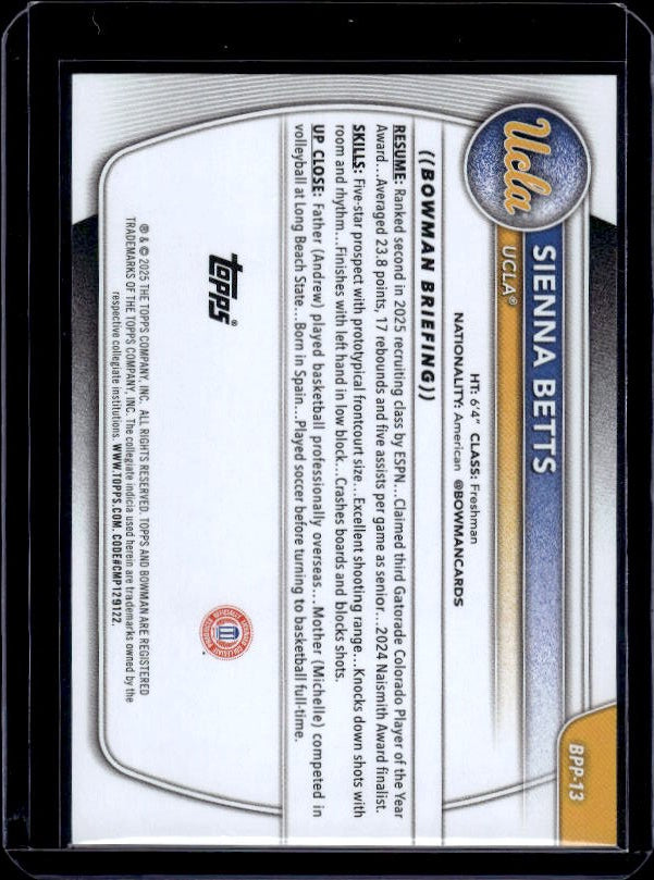 2025-26 Bowman #BPP-13 Sienna Betts Prospects