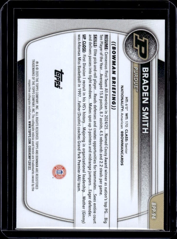 2025-26 Bowman #BPP-94 Braden Smith Prospects