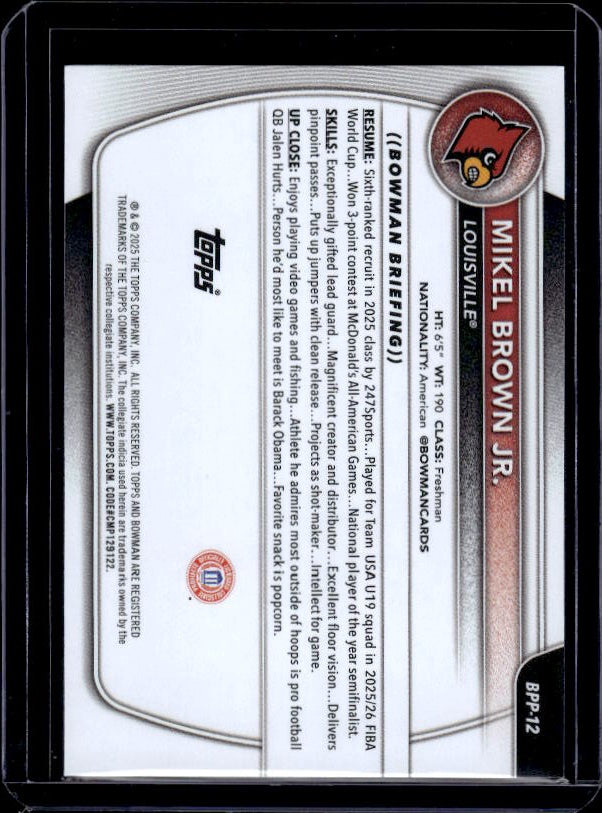 2025-26 Bowman #BPP-12 Mikel Brown Jr. Prospects