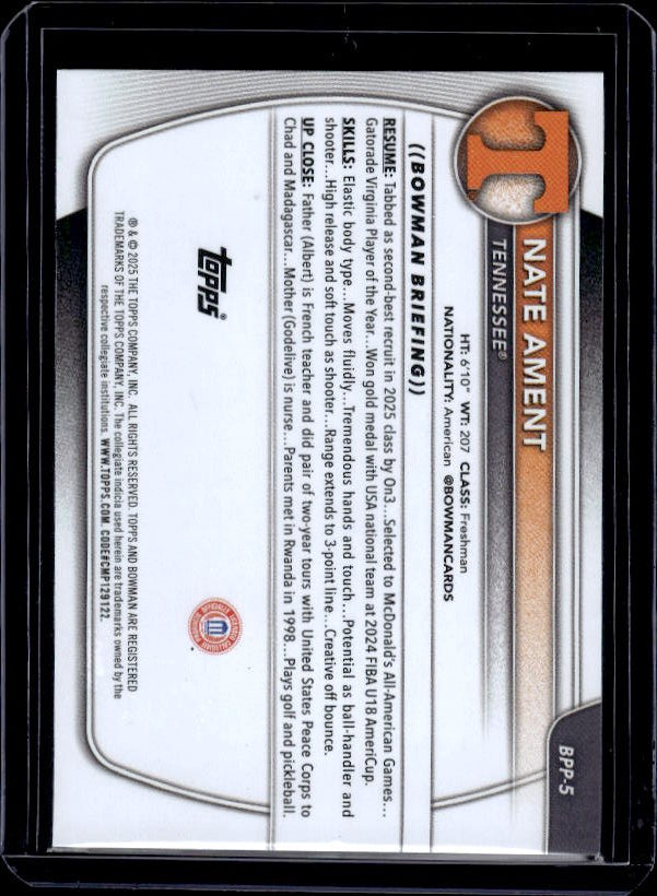 2025-26 Bowman #BPP-5 Nate Ament Prospects