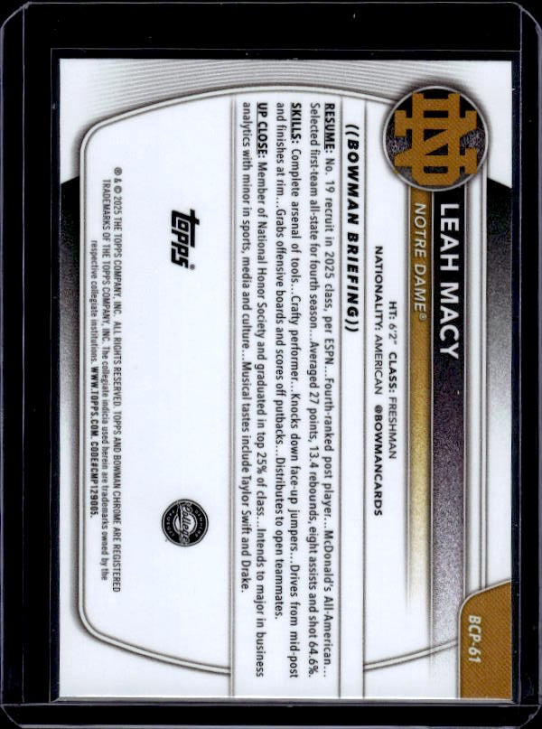 2025-26 Bowman #BCP-61 Leah Macy Chrome Prospects