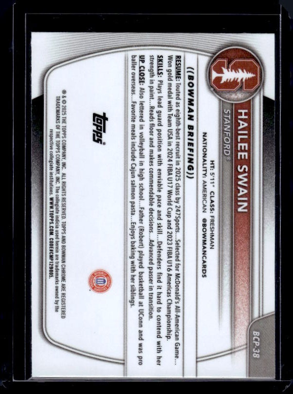 2025-26 Bowman #BCP-38 Hailee Swain Chrome Prospects Reptilian Refractor