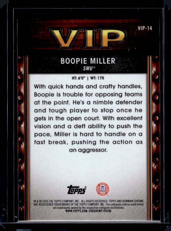 2025-26 Bowman #VIP-14 Boopie Miller Very Important Prospects