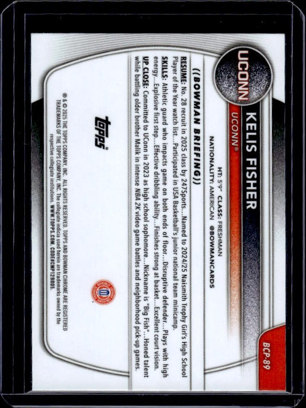 2025-26 Bowman #BCP-89 Kelis Fisher Chrome Prospects