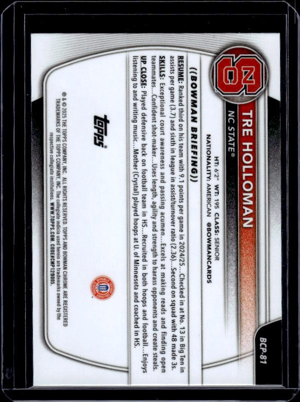 2025-26 Bowman #BCP-81 Tre Holloman Chrome Prospects