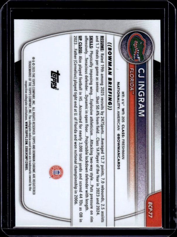 2025-26 Bowman #BCP-77 CJ Ingram Chrome Prospects