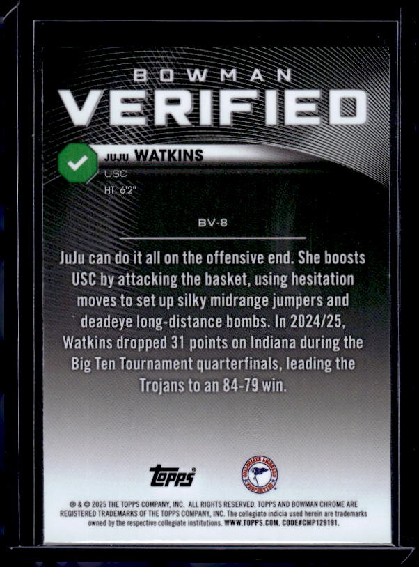 2025-26 Bowman #BV-8 Juju Watkins Bowman Verified