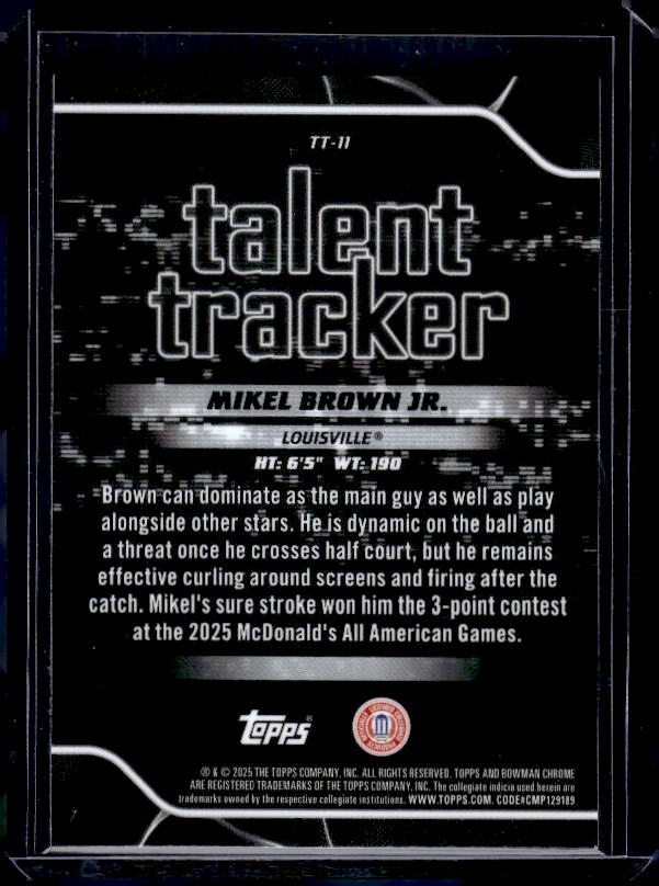 2025-26 Bowman #TT-11 Mikel Brown Jr. Talent Tracker