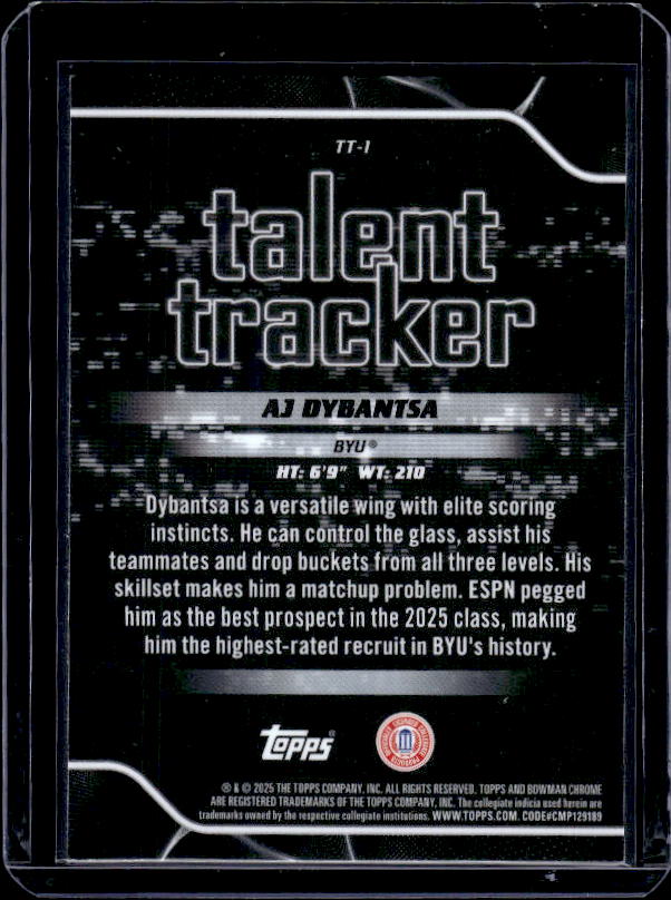 2025-26 Bowman #TT-1 AJ Dybantsa Talent Tracker