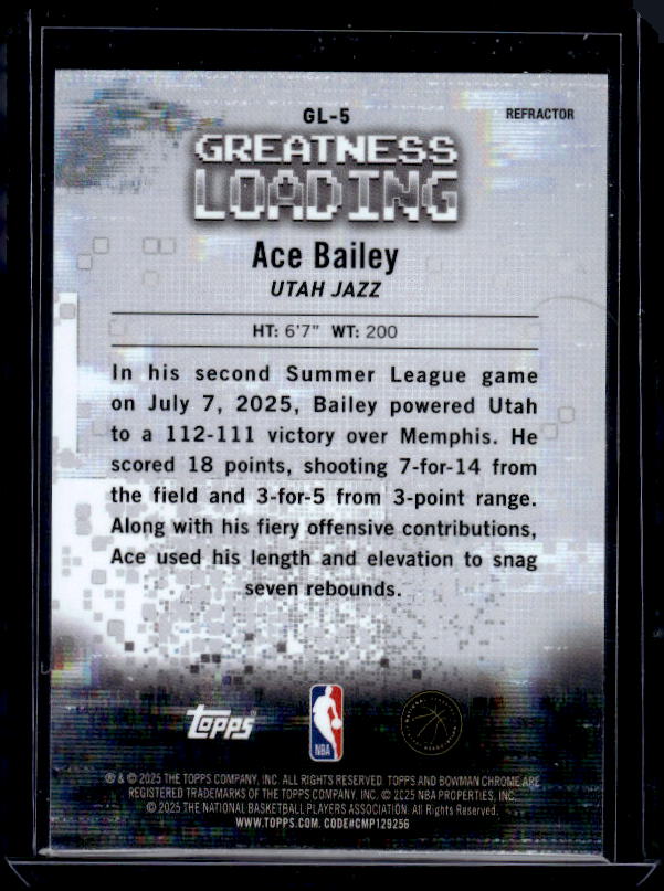 2025-26 Bowman #GL-5 Ace Bailey Greatness Loading Refractor