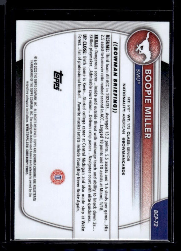 2025-26 Bowman #BCP-72 Boopie Miller Chrome Prospects Green Refractor #/99