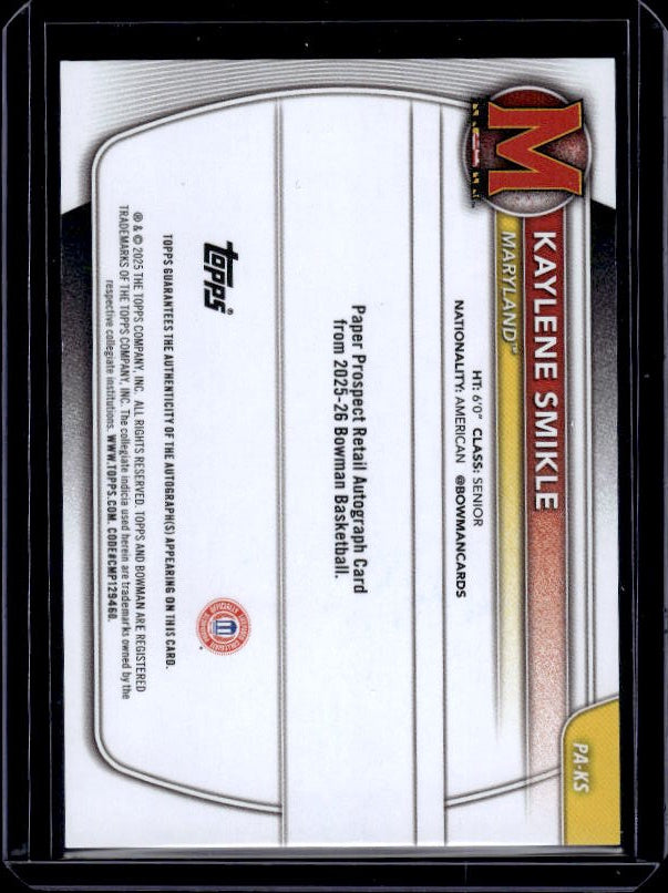 2025-26 Bowman #CPA-KS Kaylene Smikle Chrome Prospect Autographs
