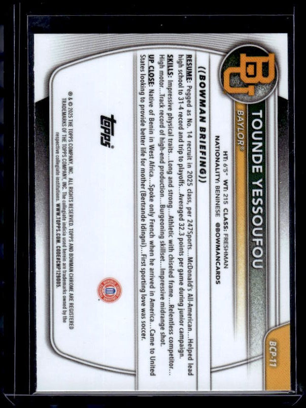 2025-26 Bowman #BCP-11 Tounde Yessoufou Chrome Prospects Reptilian Refractor