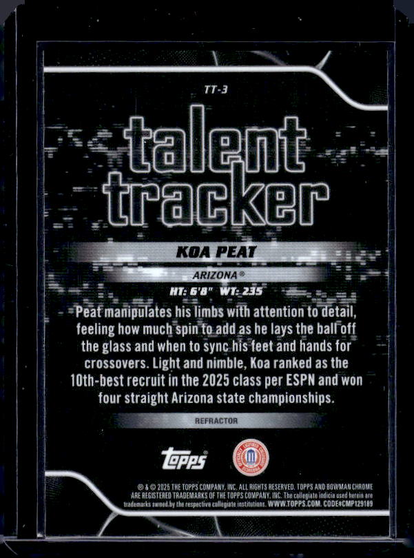 2025-26 Bowman #TT-3 Koa Peat Talent Tracker Refractor