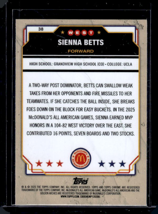 2025 Topps Chrome McDonald's All American #38 Sienna Betts