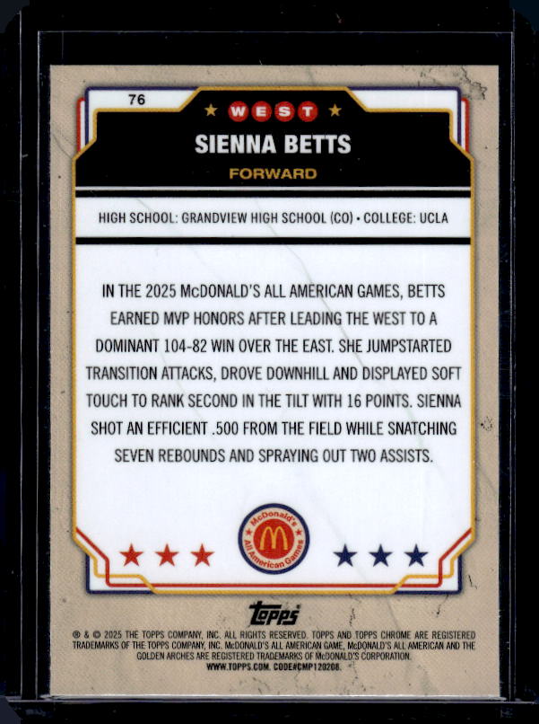 2025 Topps Chrome McDonald's All American #76 Sienna Betts