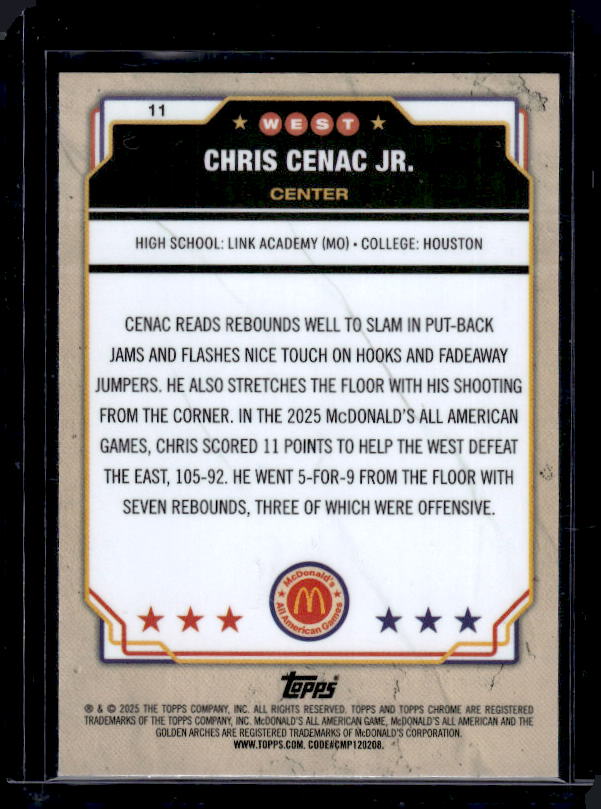 2025 Topps Chrome McDonald's All American #11 Chris Cenac Jr.