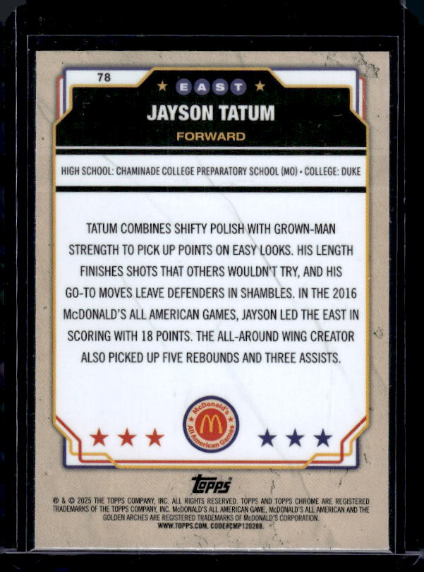 2025 Topps Chrome McDonald's All American #78 Jayson Tatum
