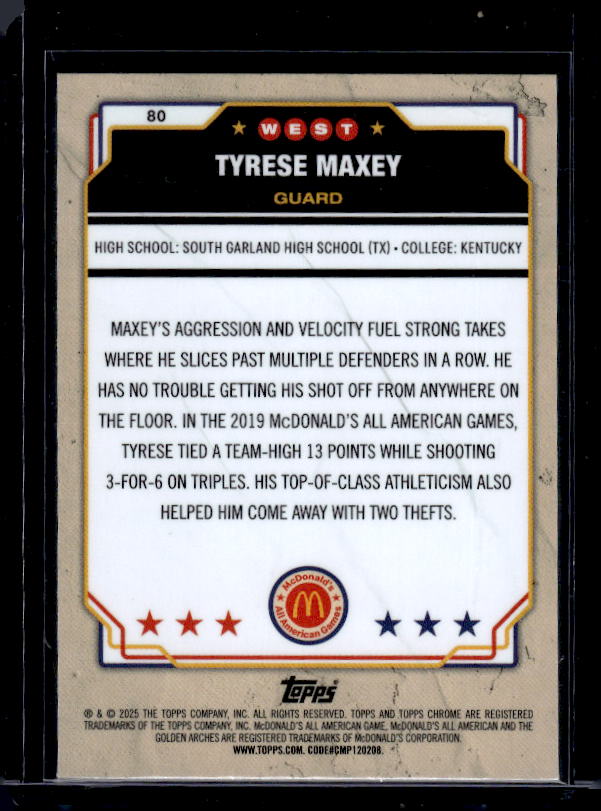 2025 Topps Chrome McDonald's All American #80 Tyrese Maxey