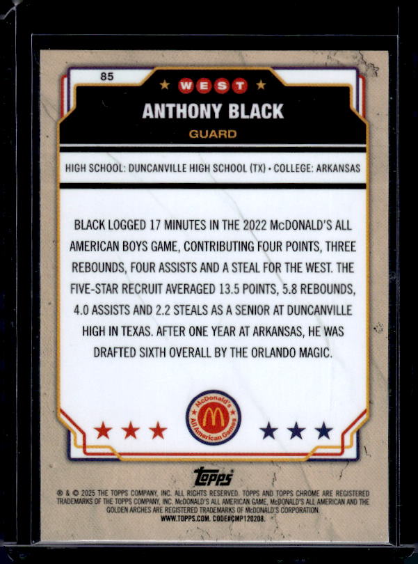 2025 Topps Chrome McDonald's All American #85 Anthony Black