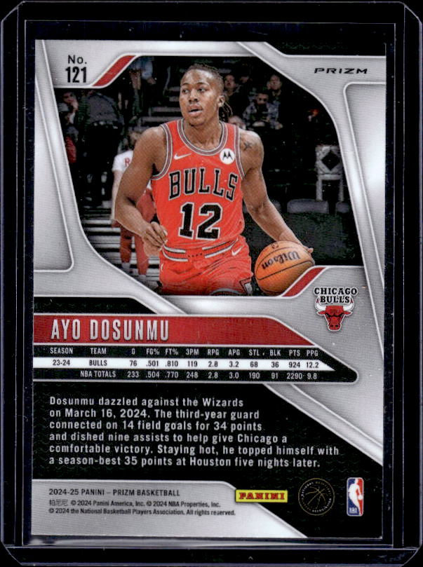 2024-25 Panini Prizm #121 Ayo Dosunmu Prizms Orange Ice