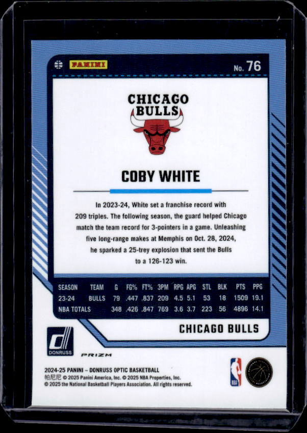 2024-25 Donruss Optic #76 Coby White Purple