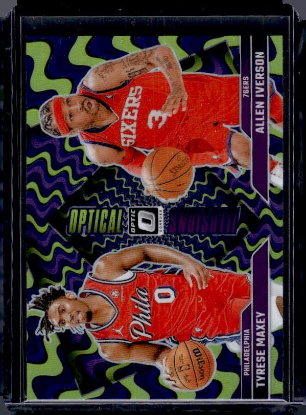 2024-25 Donruss Optic #3 Allen Iverson/Tyrese Maxey Optical Illusions Purple