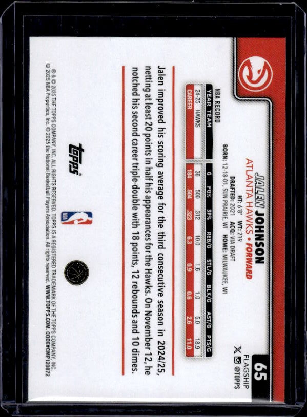 2025-26 Topps #65 Jalen Johnson Gold #/2025