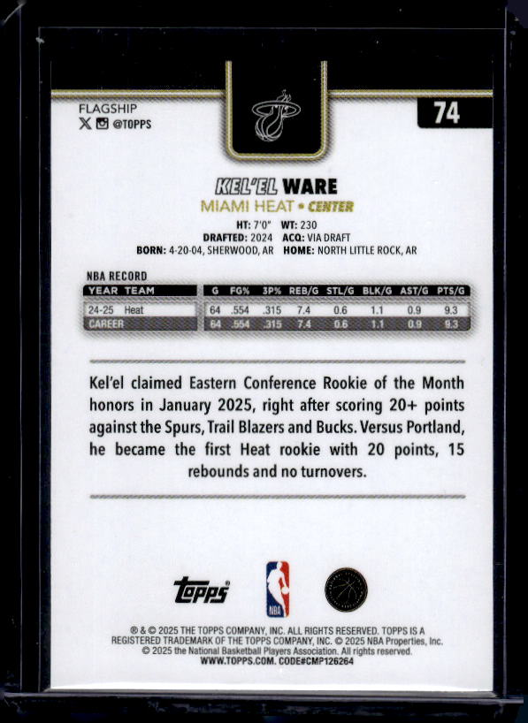 2025-26 Topps #74 Kel'el Ware Blackout