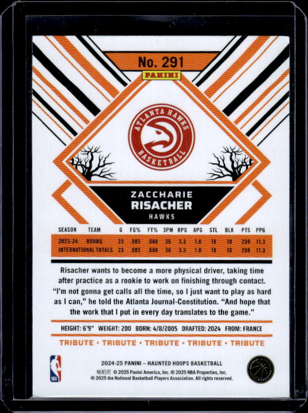 2024-25 Hoops Haunted Hoops #291 Zaccharie Risacher