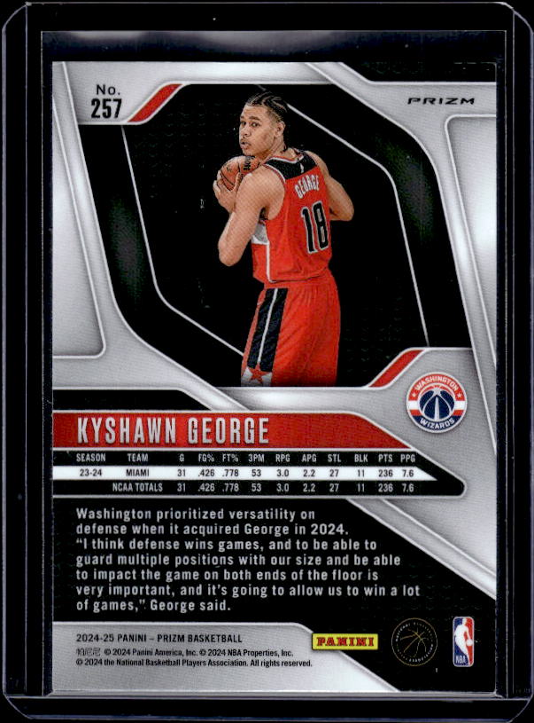 2024-25 Panini Prizm #257 Kyshawn George Prizms Orange Ice