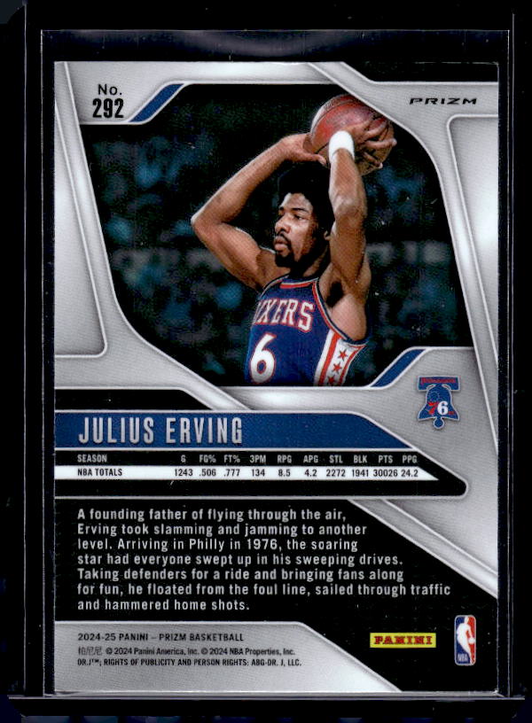 2024-25 Panini Prizm #292 Julius Erving Prizms Orange Ice