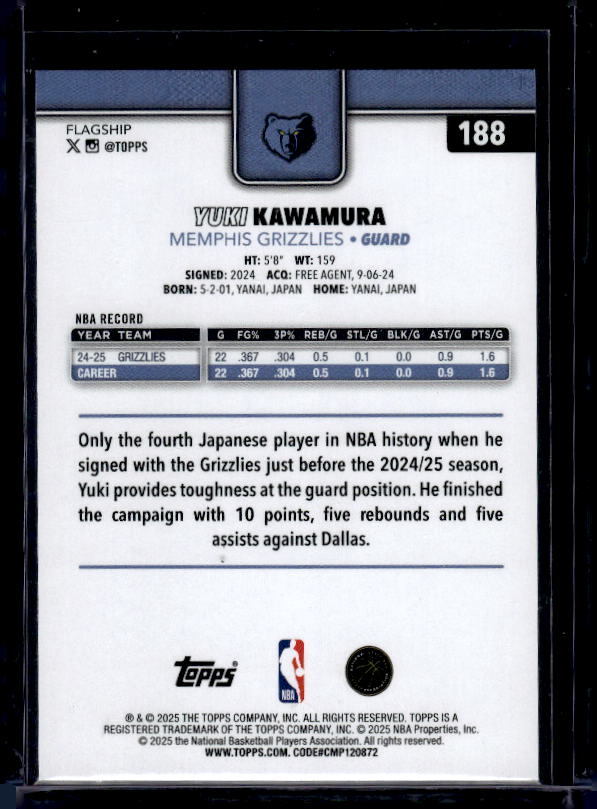 2025-26 Topps #188 Yuki Kawamura