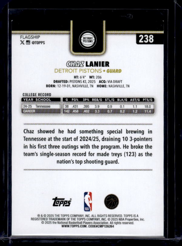 2025-26 Topps #238 Chaz Lanier Flash Drop #/50