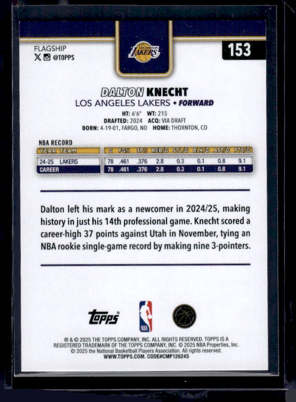 2025-26 Topps #153 Dalton Knecht Team Color Border