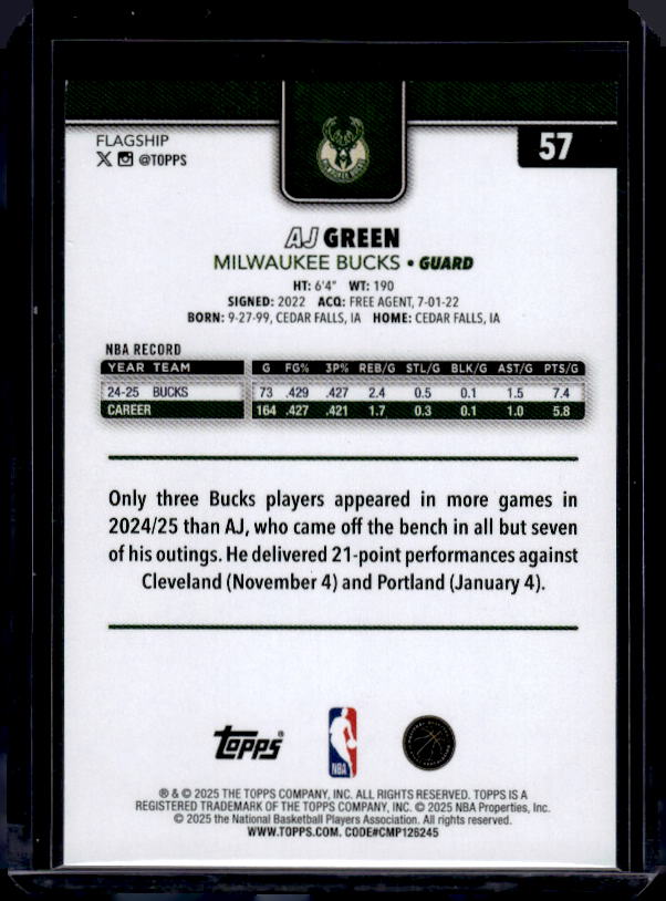 2025-26 Topps #57 AJ Green Team Color Border