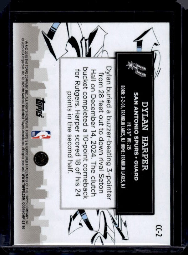 2025-26 Topps #CC-2 Dylan Harper Clutch City Prospects Purple Holo Foil #/250