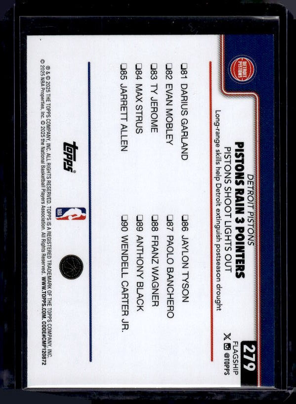 2025-26 Topps #279 Pistons Rain 3 Pointers Green Rainbow #/99