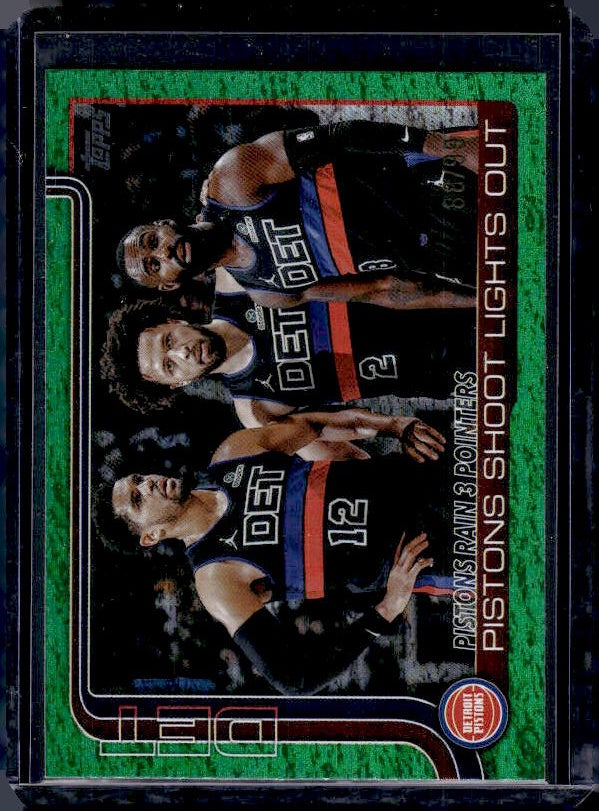 2025-26 Topps #279 Pistons Rain 3 Pointers Green Rainbow #/99