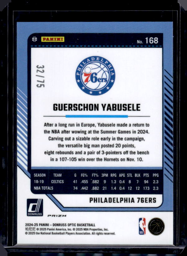 2024-25 Donruss Optic #168 Guerschon Yabusele Red Glitter #/75